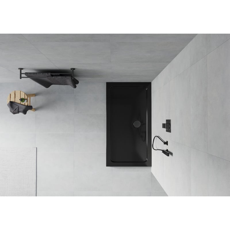 Mexen Flat bac de douche rectangulaire slim 120 x 70 cm, noir, siphon noir - 40707012B