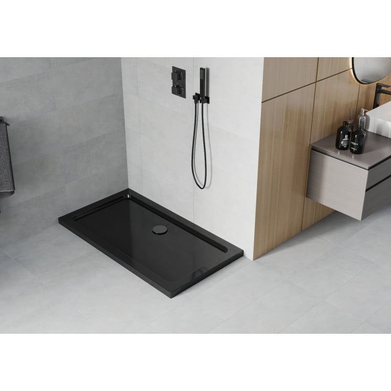 Mexen Flat receveur de douche rectangulaire slim 130 x 70 cm, noir, siphon noir - 40707013B