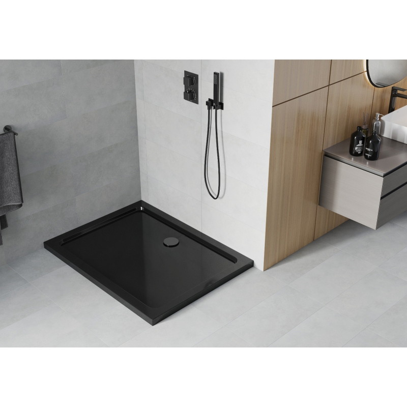 Mexen Flat receveur rectangulaire slim 110 x 80 cm, noir, siphon noir - 40708011B