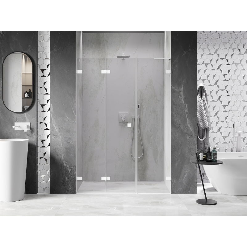 Mexen Lunar-F L portes de douche pliantes gauche 145 cm, transparentes, blanches - 836SL-145-050-20-00-L