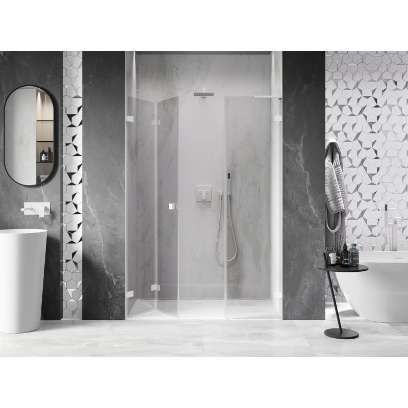 Mexen Lunar-F L porte de douche pliante gauche 150 cm, transparent, blanc - 836SL-150-050-20-00-L
