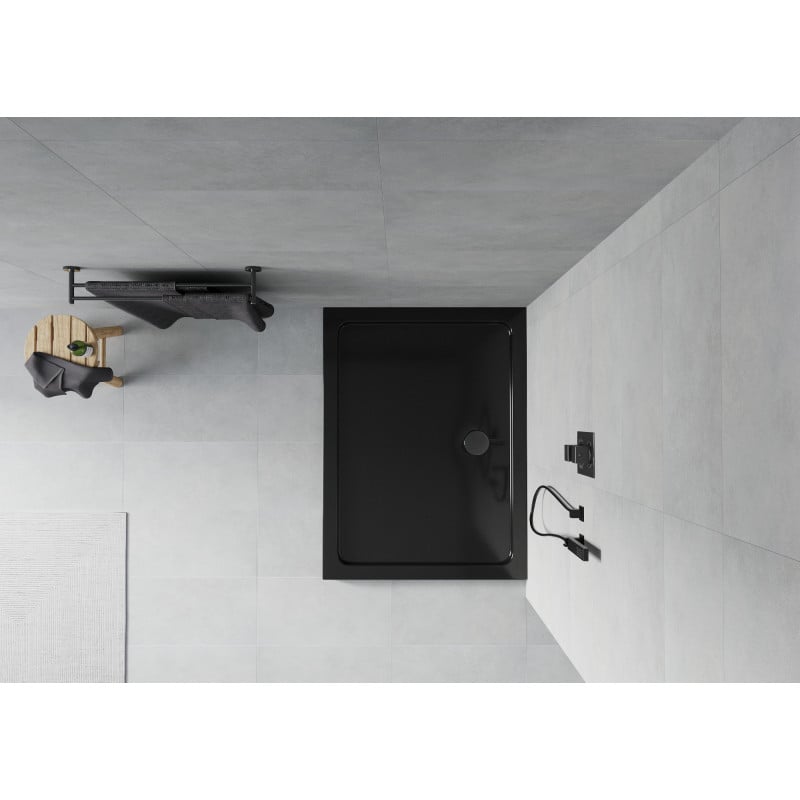 Mexen Flat receveur de douche rectangulaire slim 130 x 80 cm, noir, siphon noir - 40708013B