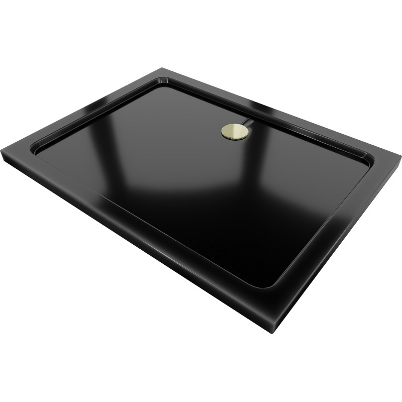 Mexen Flat receveur rectangulaire slim 130 x 80 cm, noir, siphon doré - 40708013G