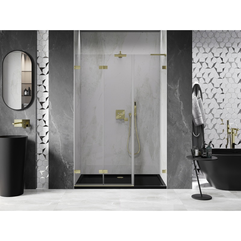 Mexen Lunar-F L porte de douche pliante gauche 130 cm, transparent, or brossé - 836SL-130-050-55-00-L