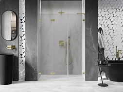 Mexen Lunar-F L porte de douche pliante gauche 130 cm, transparent, or brossé - 836SL-130-050-55-00-L