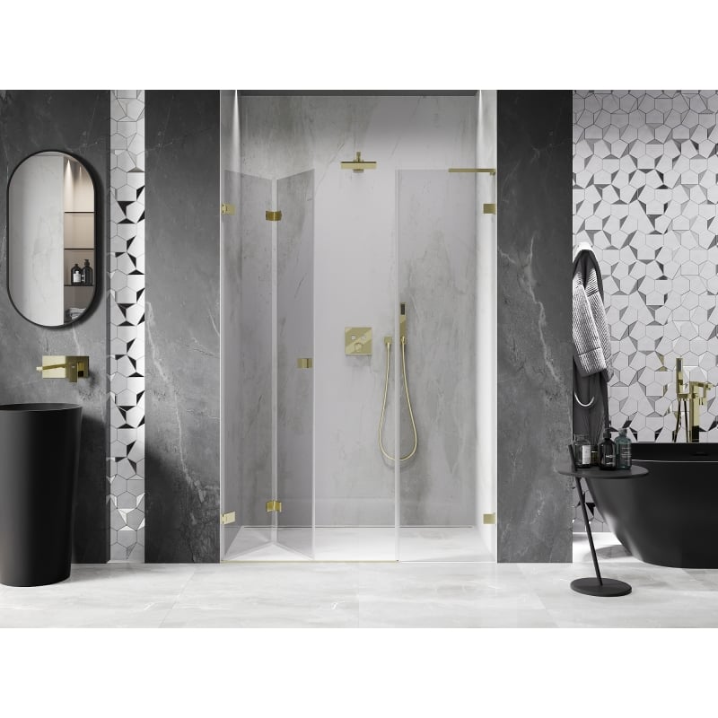 Mexen Lunar-F L porte de douche pliante gauche 140 cm, transparent, or brossé - 836SL-140-050-55-00-L