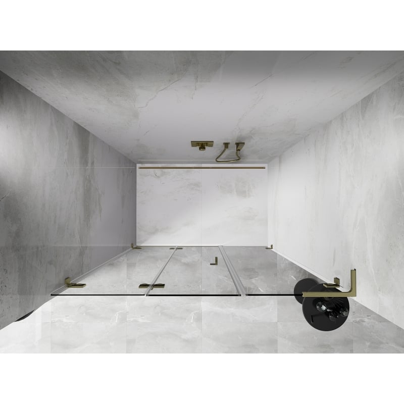 Mexen Lunar-F L porte de douche pliante gauche 140 cm, transparent, or brossé - 836SL-140-050-55-00-L