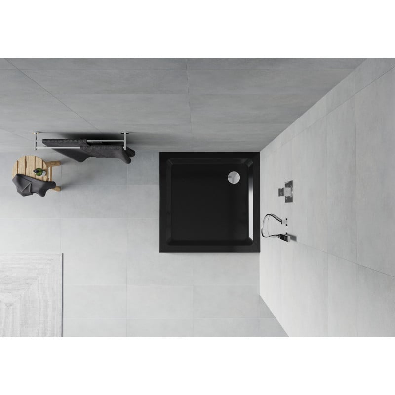 Mexen Flat receveur de douche carré slim 100 x 100 cm, noir, siphon chromé - 40701010