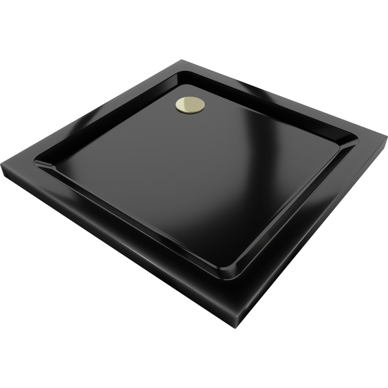 Mexen Flat receveur de douche carré slim 100 x 100 cm, Noir, siphon Or- 40701010G