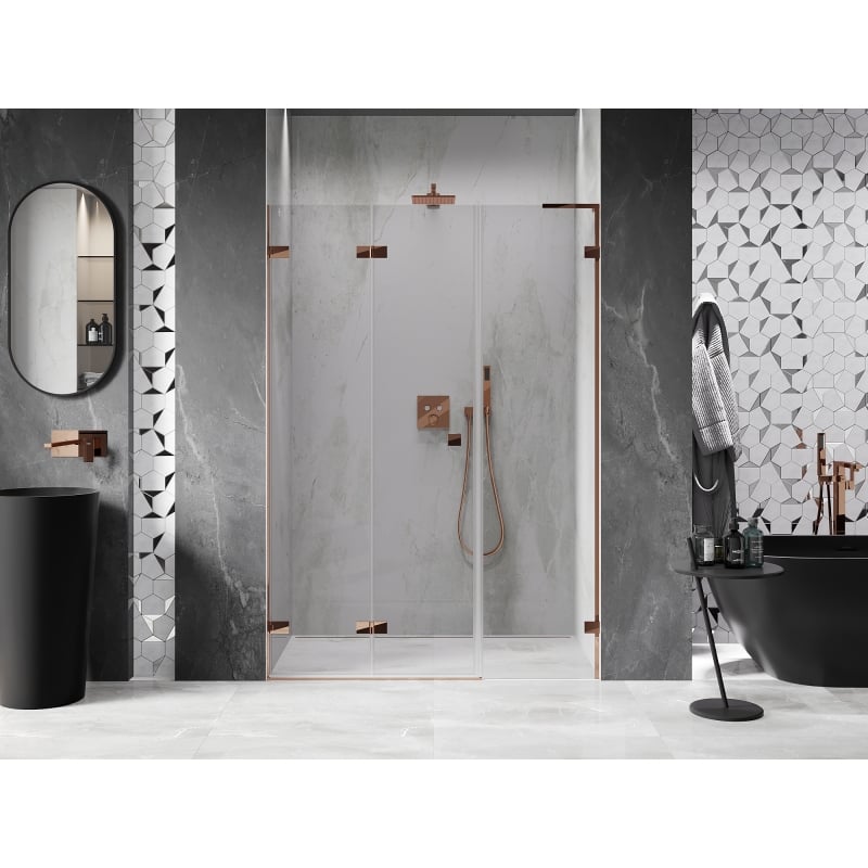 Mexen Lunar-F L porte de douche pliante gauche 145 cm, transparent, or rose - 836SL-145-050-60-00-L