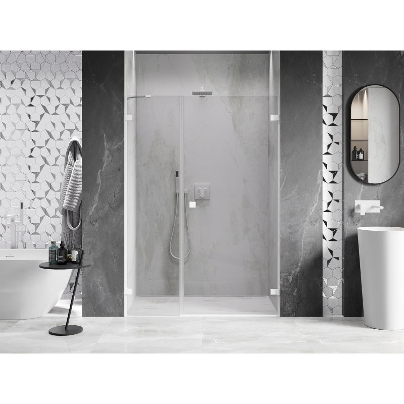 Mexen Lunar-B porte de douche battante droite 150 cm, transparent, blanc - 832S-150-050-20-00-P