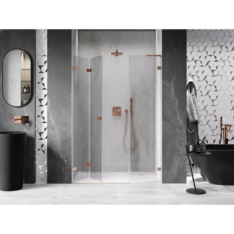 Mexen Lunar-F L porte de douche pliante gauche 110 cm, transparent, cuivre brossé - 836SL-110-050-65-00-L