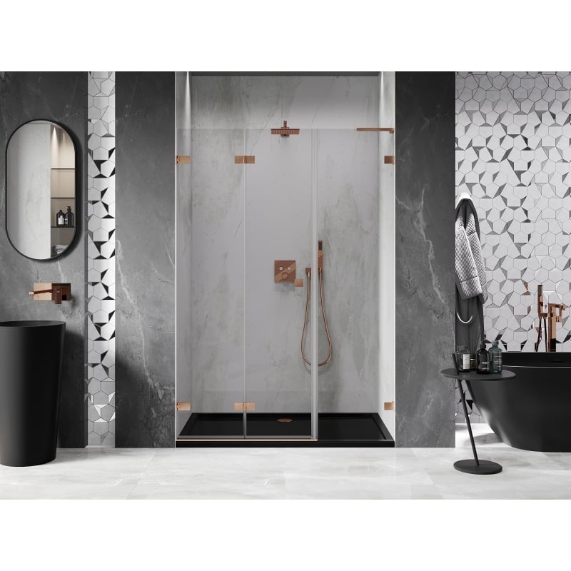 Mexen Lunar-F L porte de douche pliante gauche 145 cm, transparent, cuivre brossé - 836SL-145-050-65-00-L