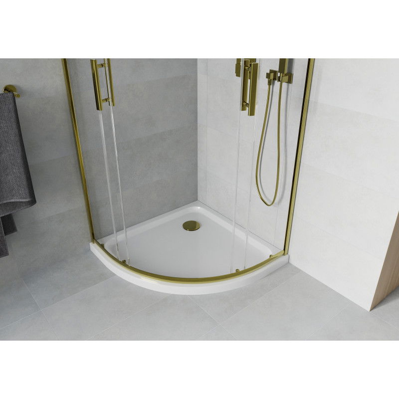 Mexen Rio cabine de douche semi-circulaire 80 x 80 cm, transparente, or + receveur Flat, blanc - 863-080-080-50-00-4110G