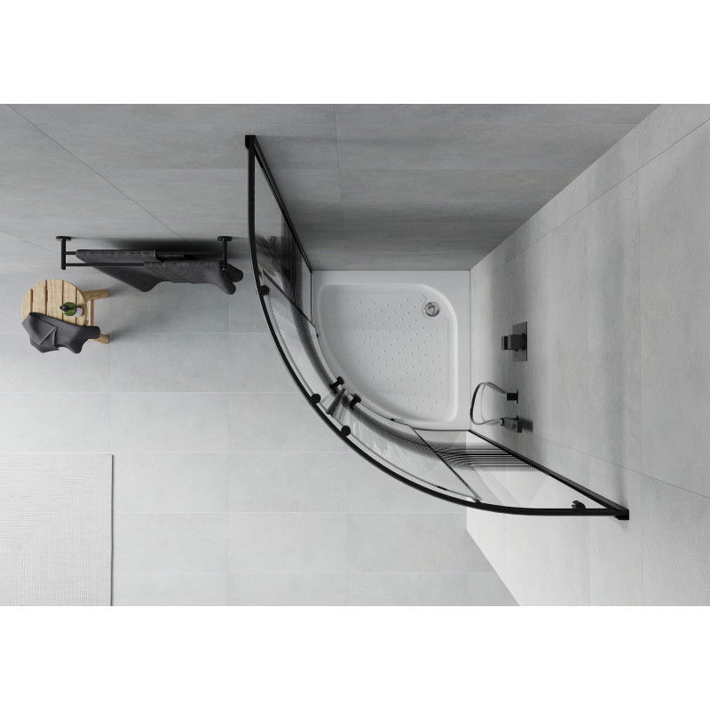 Mexen Rio cabine de douche semi-circulaire 70 x 70 cm, bandes noires, noir + receveur, blanc - 863-070-070-70-20-4710