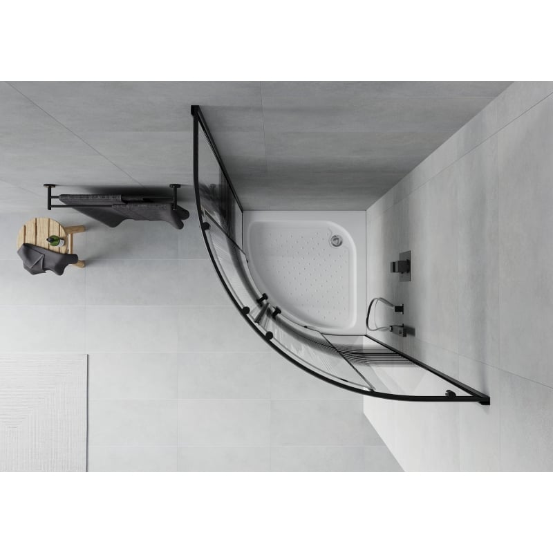 Mexen Rio cabine de douche semi-circulaire 70 x 70 cm, rayures noires, noire + receveur, blanc - 863-070-070-70-20-4710