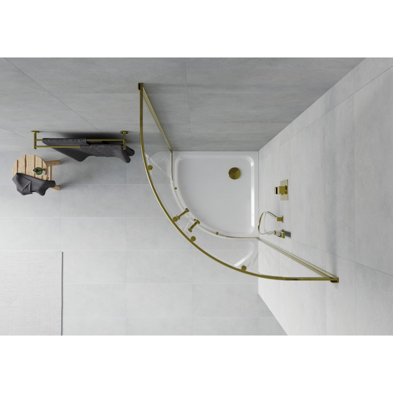 Mexen Rio cabine de douche semi-circulaire 90 x 90 cm, transparent, or + receveur plat, blanc - 863-090-090-50-00-4110G