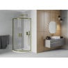 Mexen Rio cabine de douche demi-circulaire 90 x 90 cm, transparent, doré + receveur Flat, blanc - 863-090-090-50-00-4110G