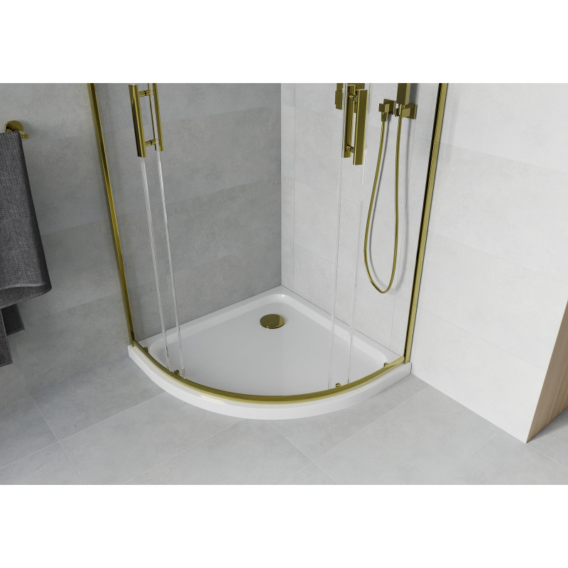 Mexen Rio cabine de douche semi-circulaire 90 x 90 cm, transparent, or + bac à douche plat, blanc - 863-090-090-50-00-4110G