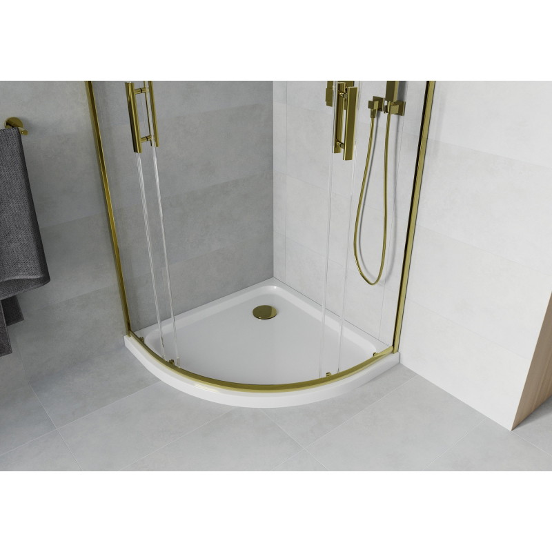 Mexen Rio cabine de douche semi-circulaire 90 x 90 cm, transparent, or + receveur plat, blanc - 863-090-090-50-00-4110G