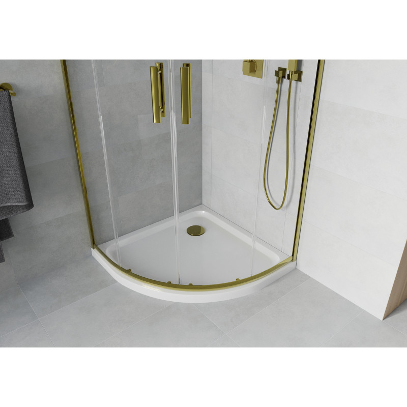 Mexen Rio cabine de douche semi-circulaire 90 x 90 cm, transparent, or + bac à douche plat, blanc - 863-090-090-50-00-4110G