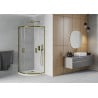 Mexen Rio cabine de douche demi-circulaire 90 x 90 cm, transparent, doré + receveur Flat, blanc - 863-090-090-50-00-4110G
