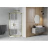Mexen Rio cabine de douche semi-circulaire 80 x 80 cm, bandes blanches, or + bac Flat, blanc - 863-080-080-50-20-4110G