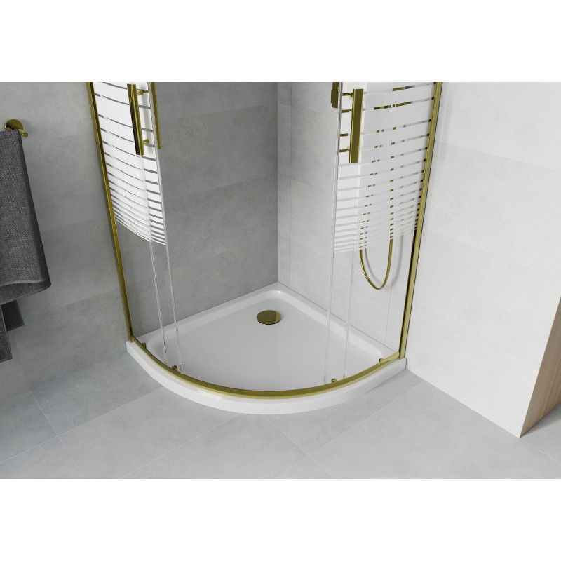 Mexen Rio cabine de douche semi-circulaire 90 x 90 cm, rayures blanches, or + receveur plat, blanc - 863-090-090-50-20-4110G