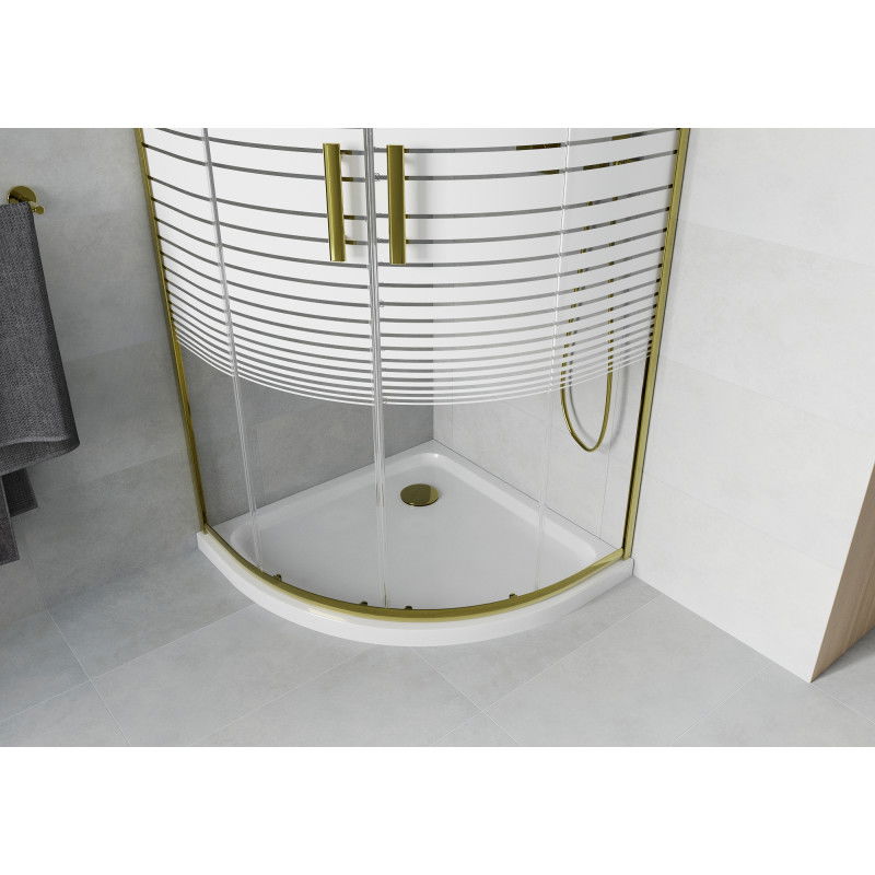 Mexen Rio cabine de douche semi-circulaire 90 x 90 cm, rayures blanches, or + receveur plat, blanc - 863-090-090-50-20-4110G