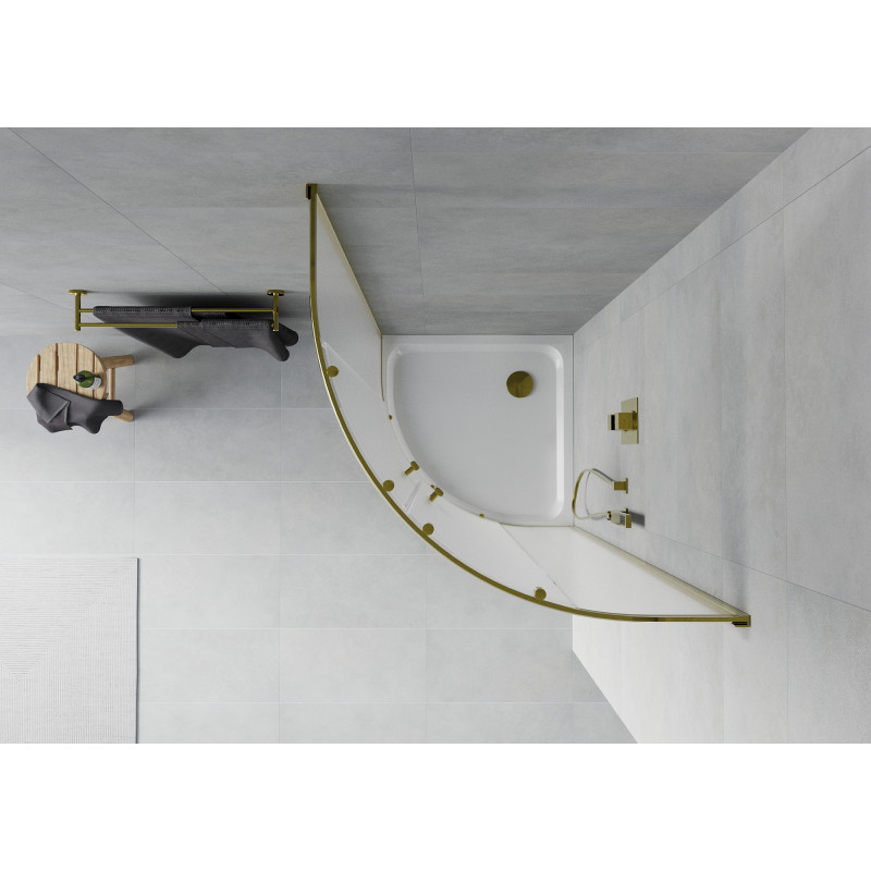 Mexen Rio cabine de douche semi-circulaire 80 x 80 cm, givrée, or + receveur Flat, blanc - 863-080-080-50-30-4110G
