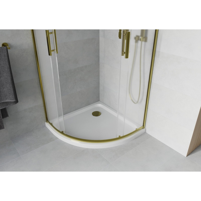 Mexen Rio cabine de douche semi-circulaire 80 x 80 cm, givrée, dorée + receveur Flat, blanc - 863-080-080-50-30-4110G