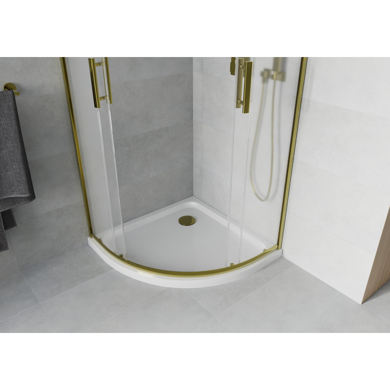 Mexen Rio cabine de douche semi-circulaire 80 x 80 cm, givrée, or + receveur Flat, blanc - 863-080-080-50-30-4110G