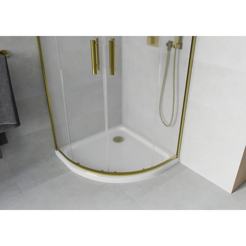 Mexen Rio cabine de douche semi-circulaire 80 x 80 cm, givrée, dorée + receveur Flat, blanc - 863-080-080-50-30-4110G