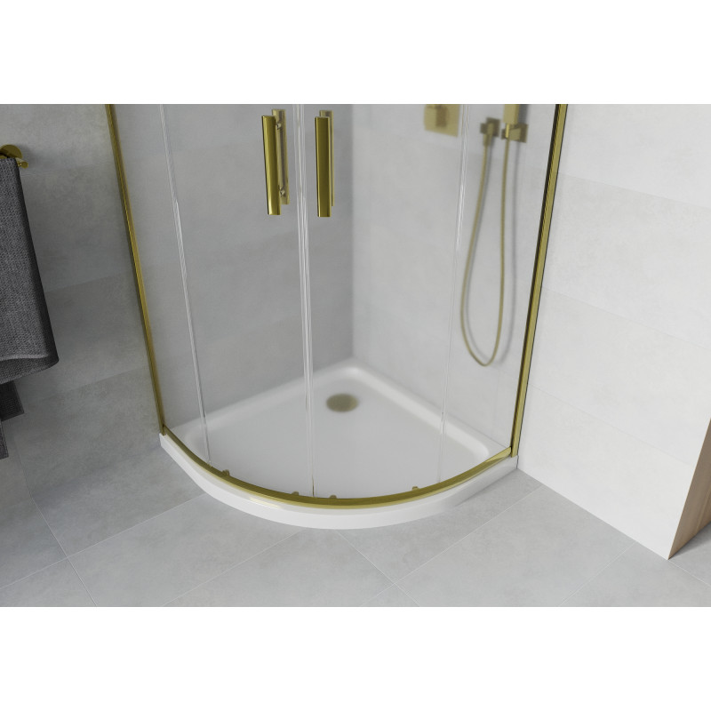 Mexen Rio cabine de douche semi-circulaire 80 x 80 cm, givrée, or + receveur Flat, blanc - 863-080-080-50-30-4110G