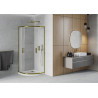 Mexen Rio cabine de douche semi-circulaire 80 x 80 cm, givrée, or + receveur Flat, blanc - 863-080-080-50-30-4110G