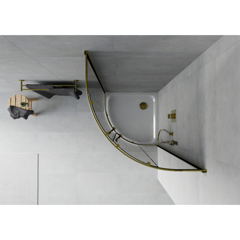 Mexen Rio cabine de douche semi-circulaire 80 x 80 cm, graphite, or + receveur Flat, blanc - 863-080-080-50-40-4110G