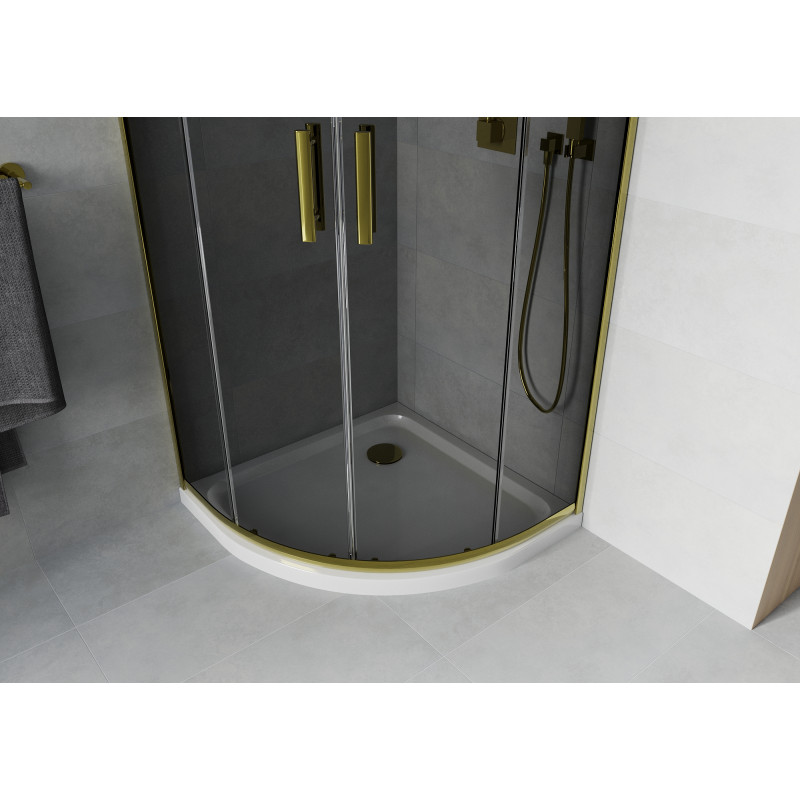 Mexen Rio cabine de douche semi-circulaire 80 x 80 cm, graphite, or + receveur Flat, blanc - 863-080-080-50-40-4110G