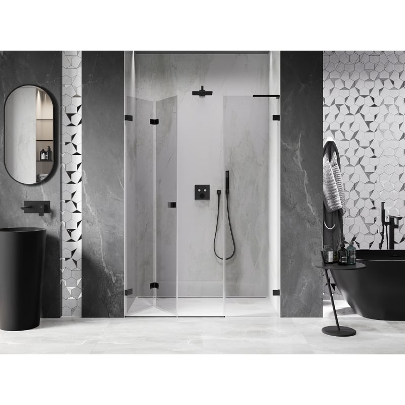 Mexen Lunar-F L porte de douche pliante gauche 130 cm, transparent, noir - 836SL-130-050-70-00-L