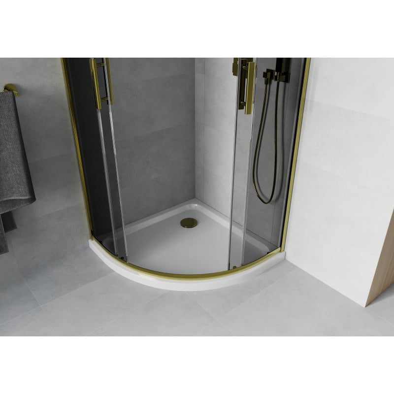 Mexen Rio cabine de douche semi-circulaire 80 x 80 cm, graphite, or + receveur Flat, blanc - 863-080-080-50-40-4110G