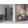 Cabine de douche arrondie Mexen Rio 90 x 90 cm, graphite, dorée + receveur Flat, blanc - 863-090-090-50-40-4110G