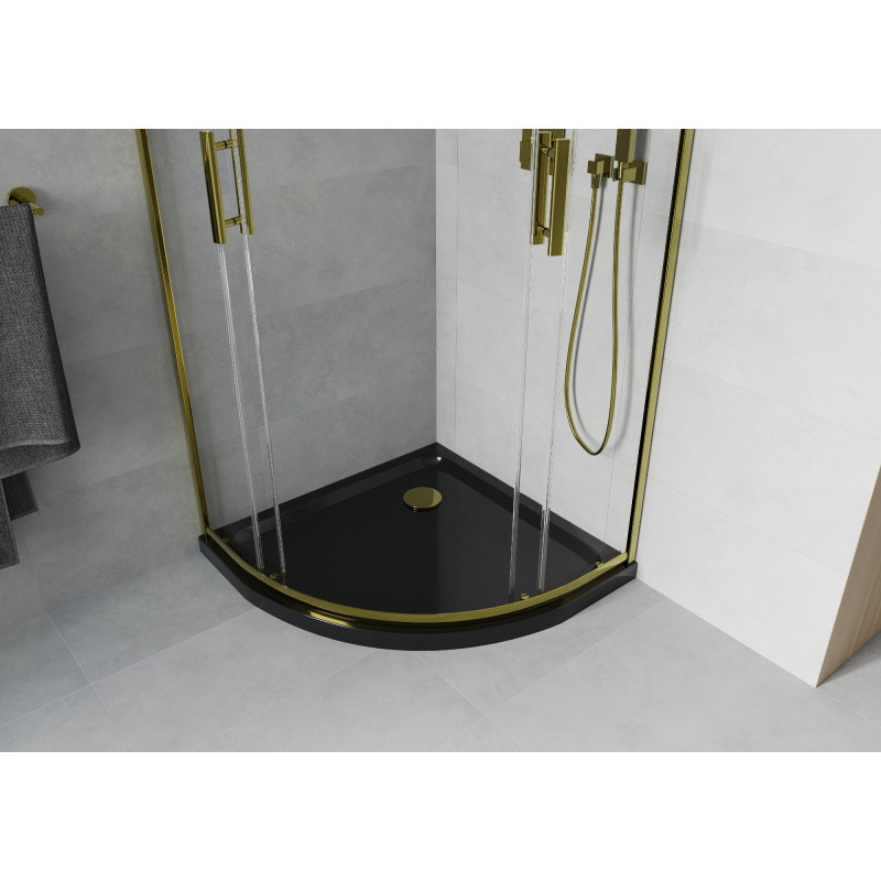 Mexen Rio cabine de douche semi-circulaire 80 x 80 cm, transparent, or + bac Flat, noir - 863-080-080-50-00-4170G