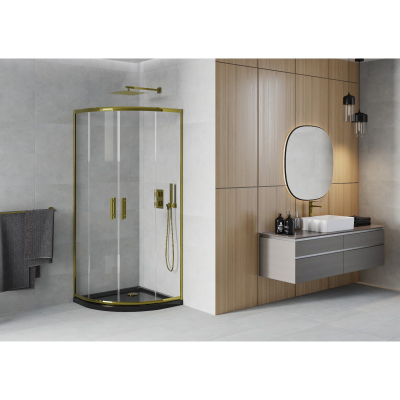 Mexen Rio cabine de douche quart de cercle 80 x 80 cm, transparent, or + receveur plat, noir - 863-080-080-50-00-4170G