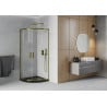 Mexen Rio cabine de douche semi-circulaire 80 x 80 cm, transparent, dorée + receveur Flat, noir - 863-080-080-50-00-4170G