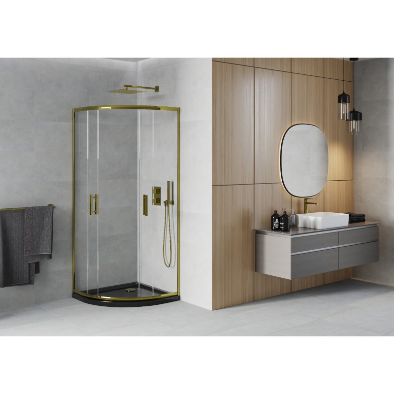 Mexen Rio cabine de douche quart de cercle 80 x 80 cm, transparent, or + receveur plat, noir - 863-080-080-50-00-4170G