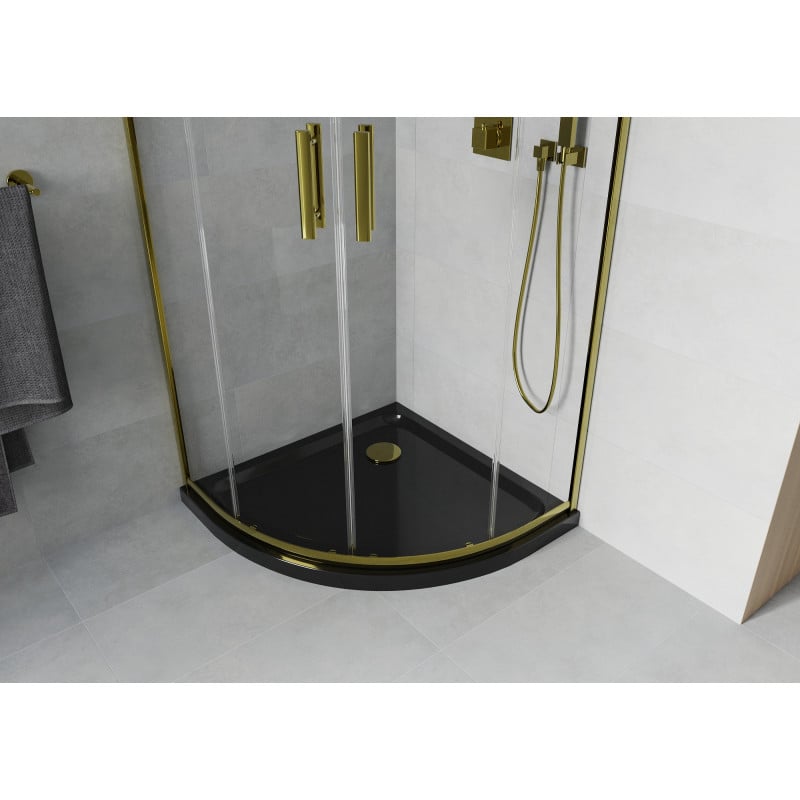 Mexen Rio cabine de douche semi-circulaire 90 x 90 cm, transparente, dorée + receveur plat, noir - 863-090-090-50-00-4170G
