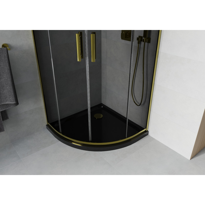 Mexen Rio cabine de douche semi-circulaire 80 x 80 cm, graphite, or + receveur Flat, noir - 863-080-080-50-40-4170G