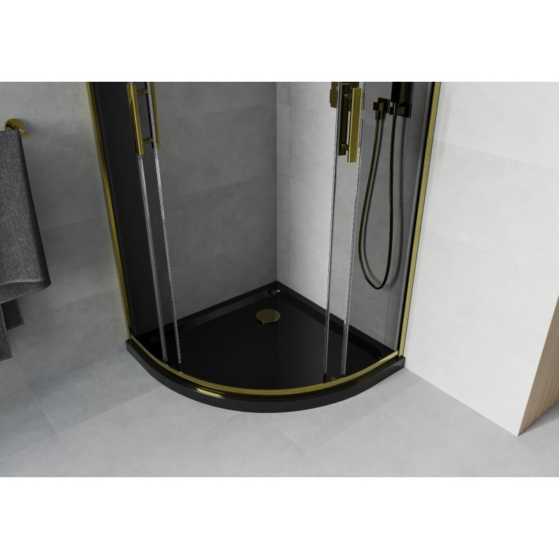 Mexen Rio cabine de douche semi-circulaire 80 x 80 cm, graphite, or + receveur Flat, noir - 863-080-080-50-40-4170G