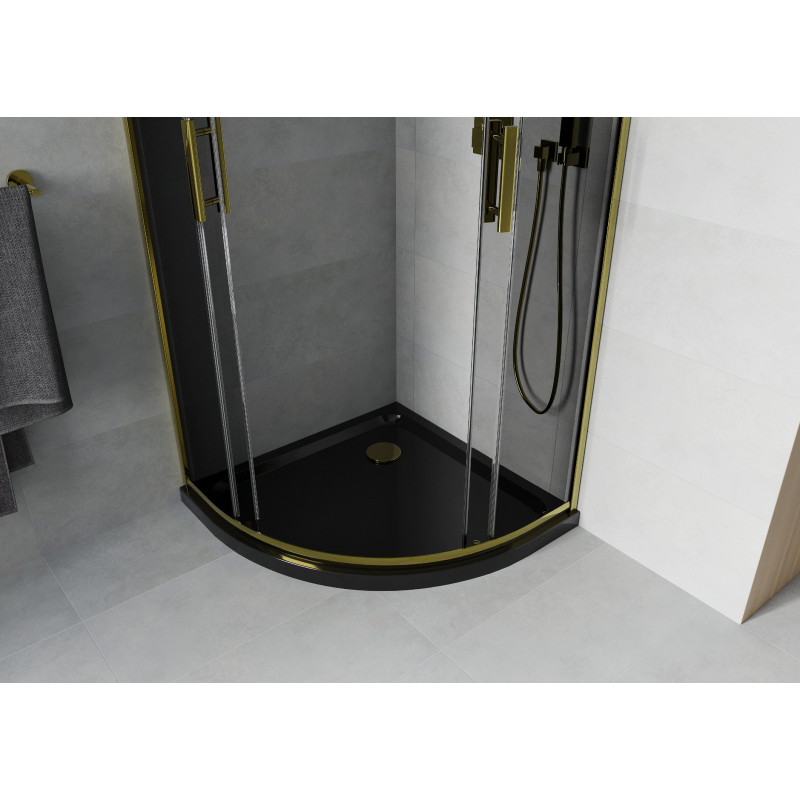 Mexen Rio cabine de douche semi-circulaire 90 x 90 cm, graphite, or + receveur Flat, noir - 863-090-090-50-40-4170G