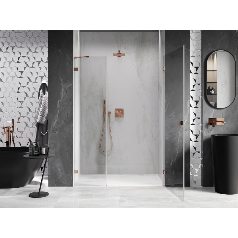 Mexen Lunar-B porte de douche battante droite 150 cm, transparent, or rose - 832S-150-050-60-00-P