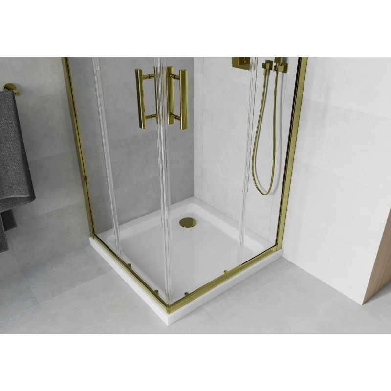 Mexen Rio cabine de douche carrée 70 x 70 cm, transparente, dorée + receveur de douche plat, blanc - 860-070-070-50-00-4010G